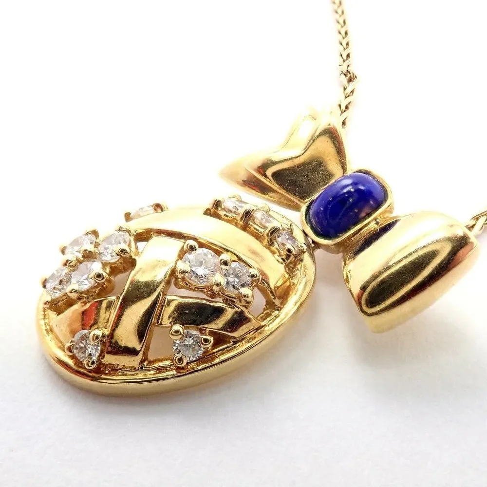 Authentic! Christian Dior 18k Yellow Gold Lapis Diamond Egg Pendant Necklace​ - Picture 7 of 10